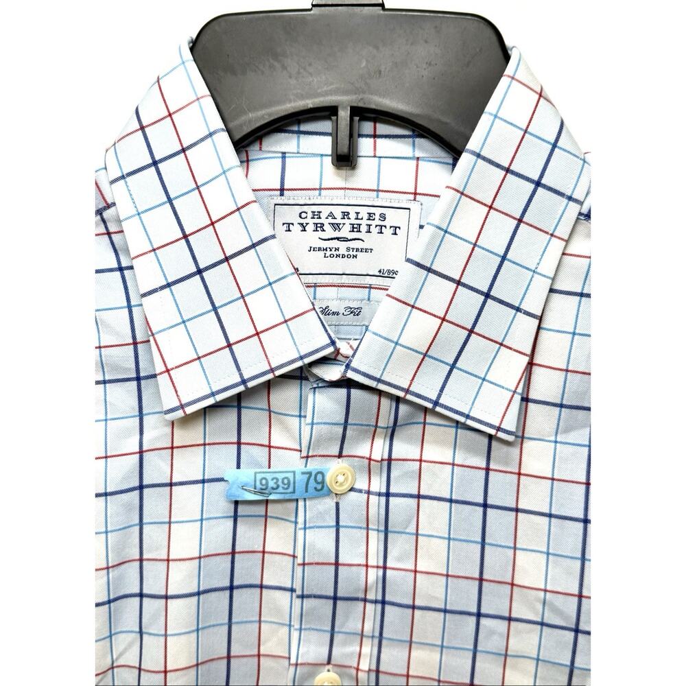Charles Tyrwhitt Button Up Shirt Men’s 16/35 Slim Fit White Plaid - Picture 2 of 5